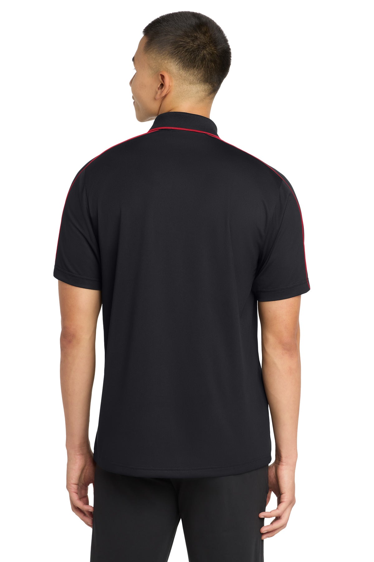 Black/Tr Red Sport-Tek Micropique Sport-Wick Piped Polo. ST653 plain