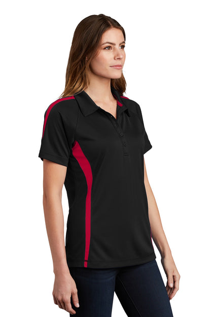 Black/Tr Red Sport-Tek Women's PosiCharge Micro-Mesh Colorblock Polo. LST685 plain