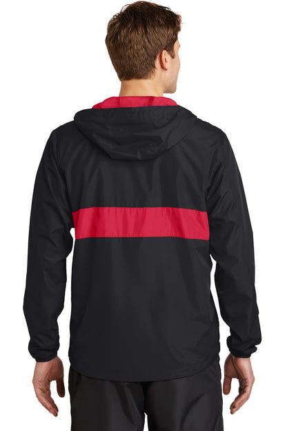 Black/True Red Sport-Tek Zipped Pocket Anorak. JST65 plain