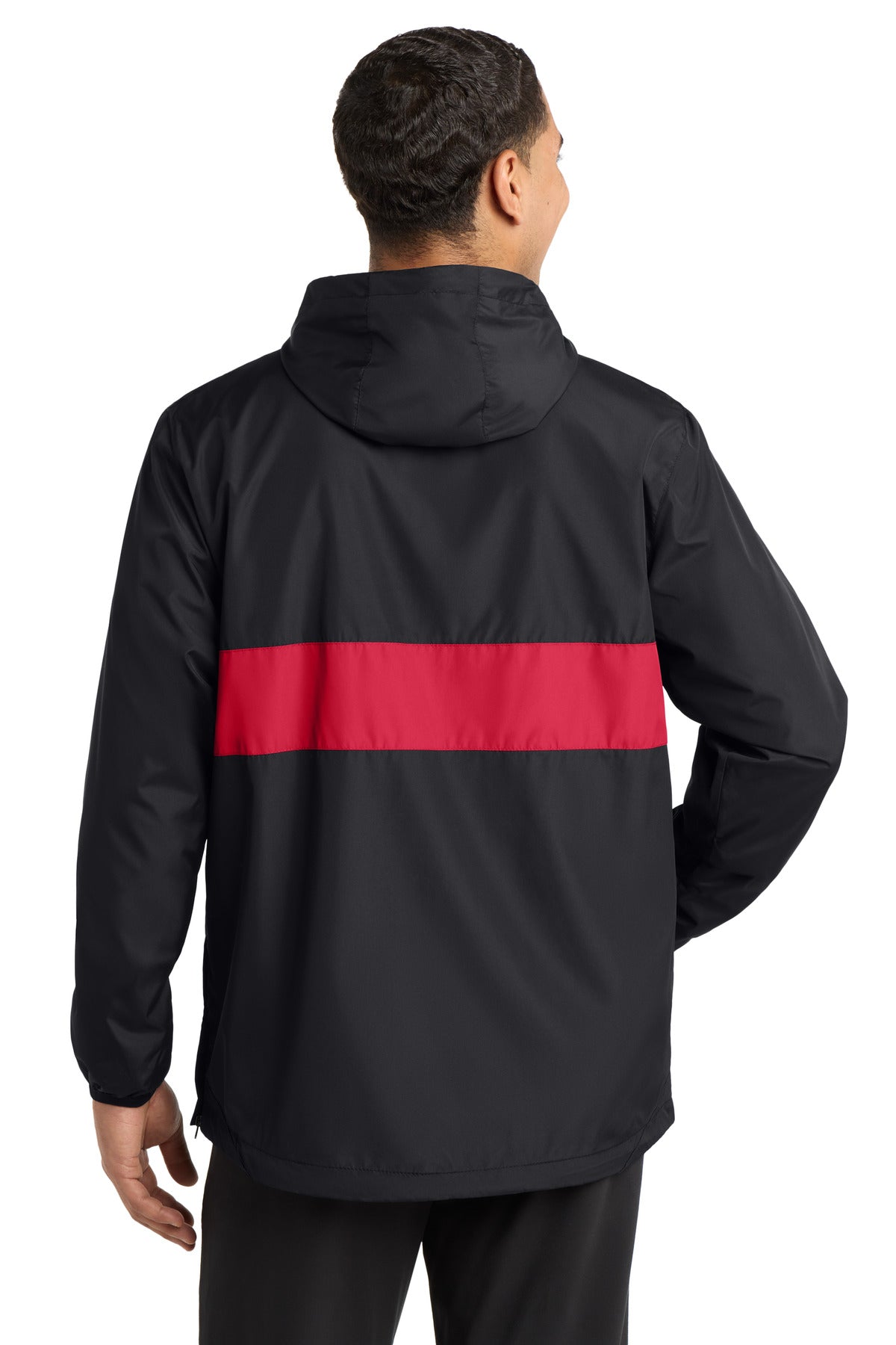Black/True Red Sport-Tek Zipped Pocket Anorak. JST65 plain