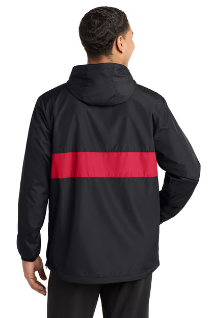 Black/True Red Sport-Tek Zipped Pocket Anorak. JST65 plain