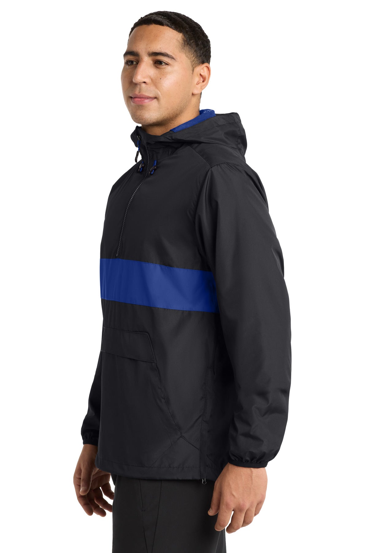 Black/True Roy Sport-Tek Zipped Pocket Anorak. JST65 plain