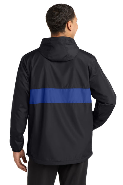 Black/True Roy Sport-Tek Zipped Pocket Anorak. JST65 plain