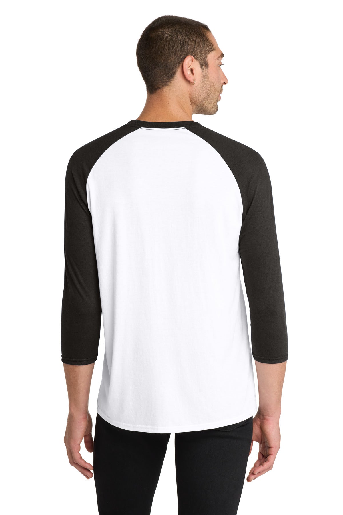 Black/White District Perfect Tri 3/4-Sleeve Raglan. DM136 plain