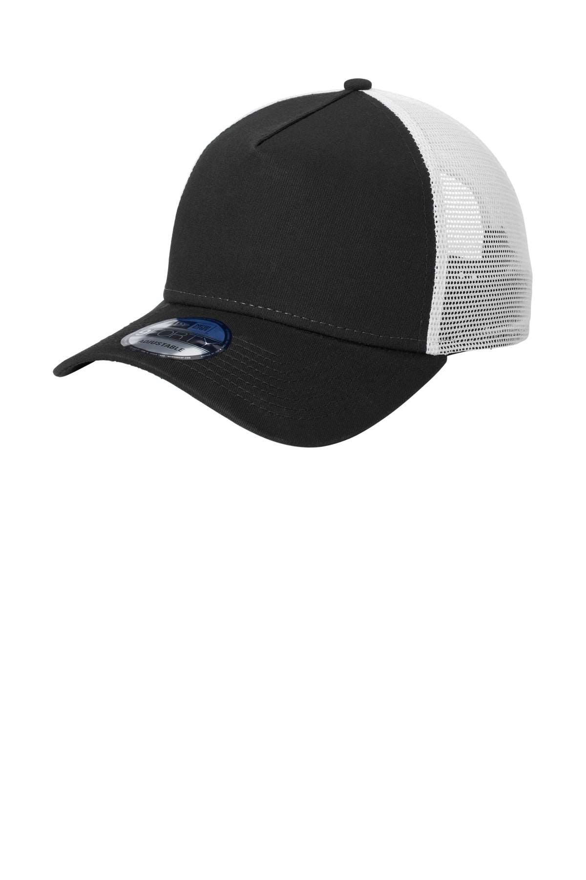 Black/White New Era Snapback Trucker Cap. NE205 plain
