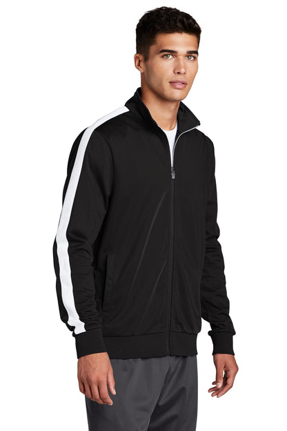 Black/White Sport-Tek Tricot Sleeve Stripe Track Jacket. JST94 plain