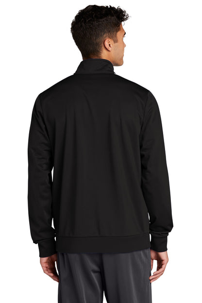 Black/White Sport-Tek Tricot Sleeve Stripe Track Jacket. JST94 plain