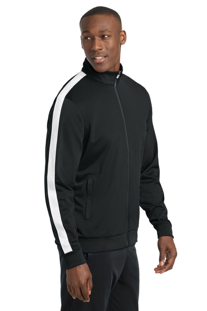 Black/White Sport-Tek Tricot Sleeve Stripe Track Jacket. JST94 plain