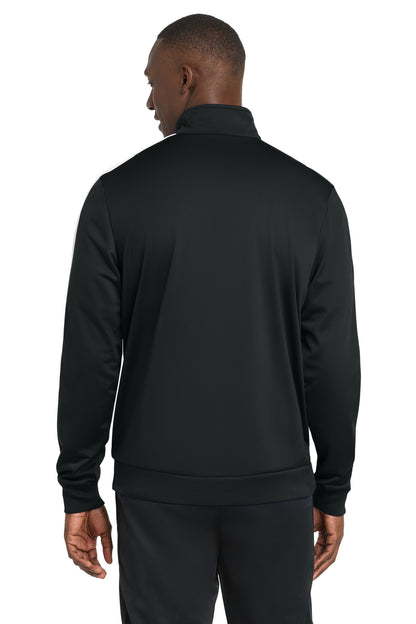 Black/White Sport-Tek Tricot Sleeve Stripe Track Jacket. JST94 plain