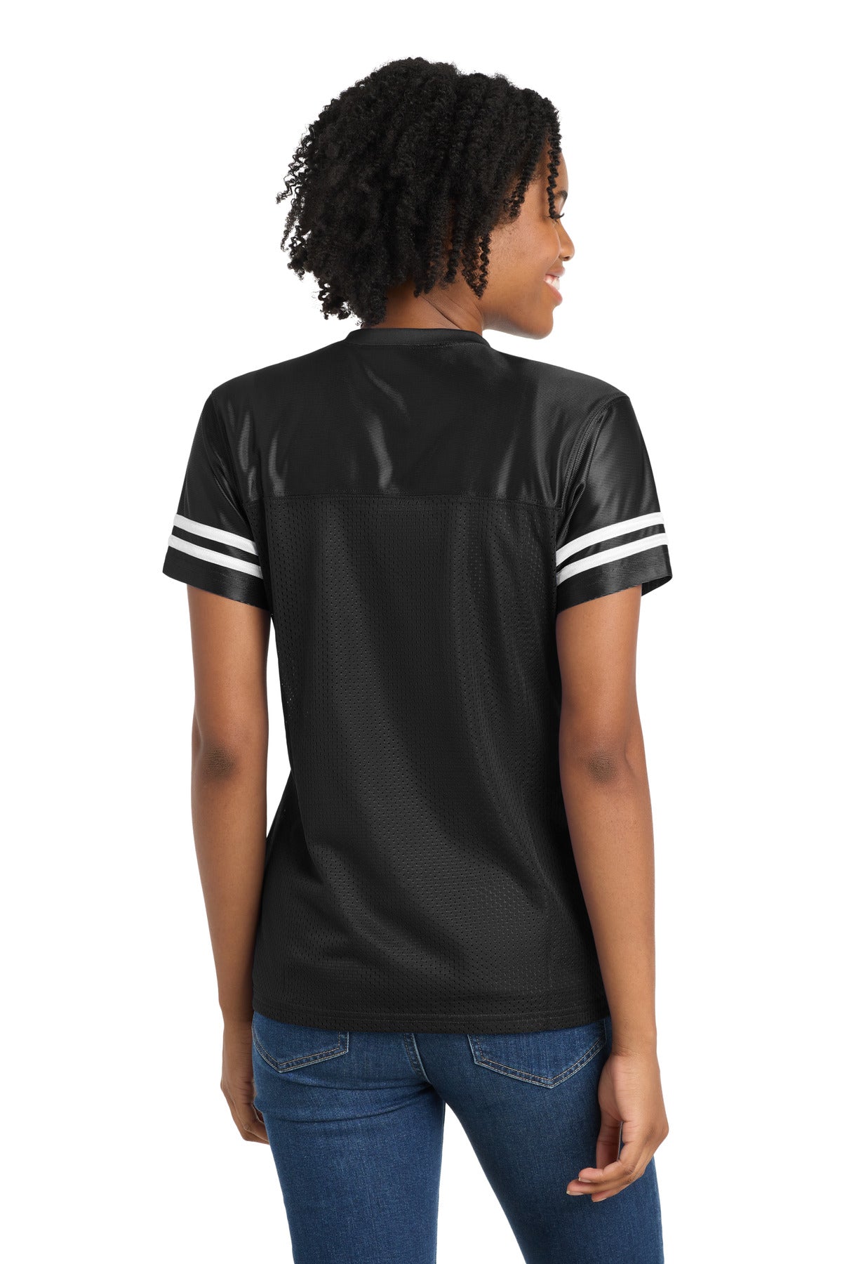 Black/White Sport-Tek Women's PosiCharge Replica Jersey. LST307 plain