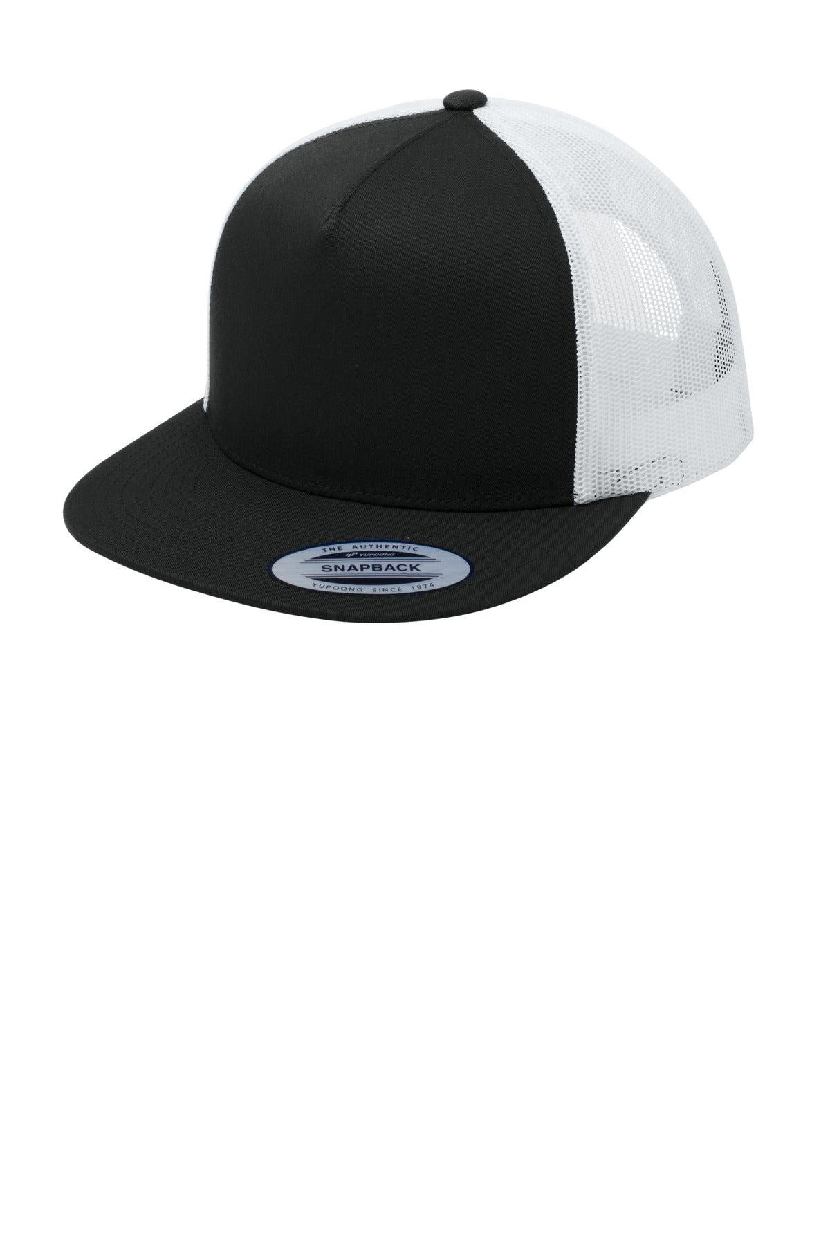 Black/White Sport-Tek YP Classics 5-Panel Classic Trucker Mesh Back Cap. STC38