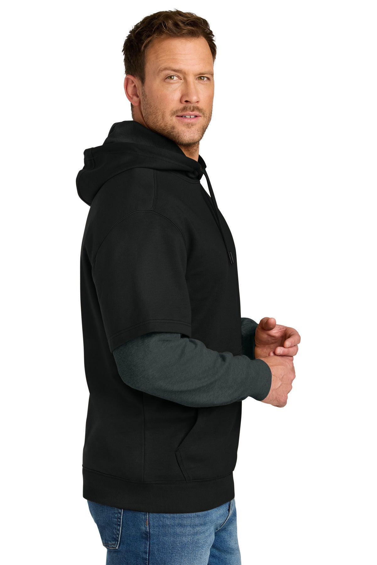 Blk/CharHt CornerStone Tough Fleece Layered Hoodie CSF632 plain