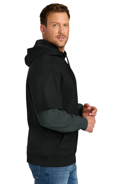 Blk/CharHt CornerStone Tough Fleece Layered Hoodie CSF632 plain