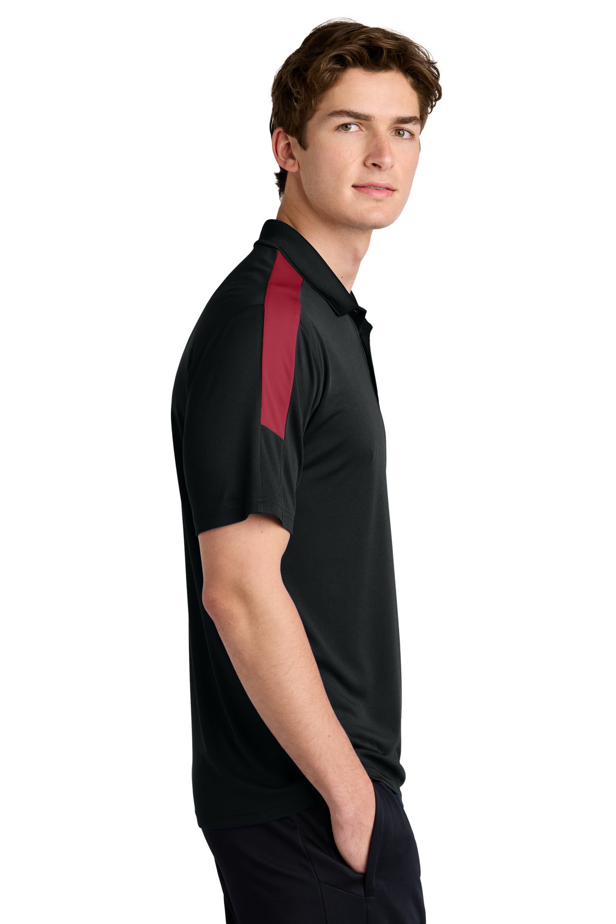 Blk/DpRed Sport-Tek Competitor United Polo ST104 plain