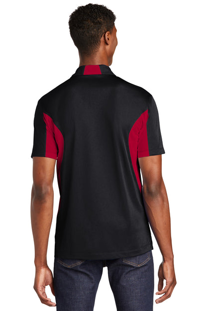 Blk/DpRed Sport-Tek Side Blocked Micropique Sport-Wick Polo. ST655 plain