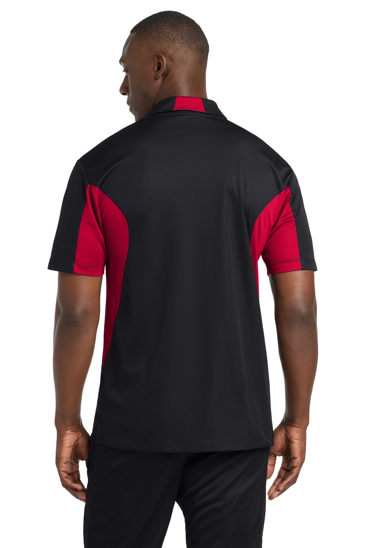 Blk/DpRed Sport-Tek Side Blocked Micropique Sport-Wick Polo. ST655 plain