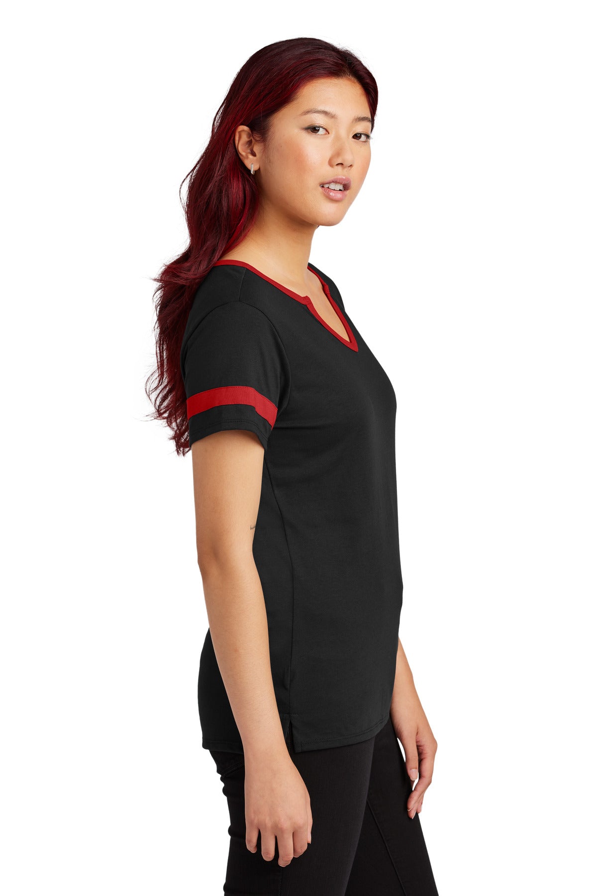 Blk/DpRed Sport-Tek Women's Halftime Notch Neck Tee LST6041 plain
