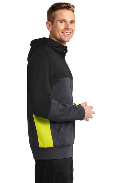 Blk/Gph/Citron Sport-Tek Tech Fleece Colorblock Full-Zip Hooded Jacket. ST245 plain