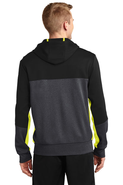 Blk/Gph/Citron Sport-Tek Tech Fleece Colorblock Full-Zip Hooded Jacket. ST245 plain