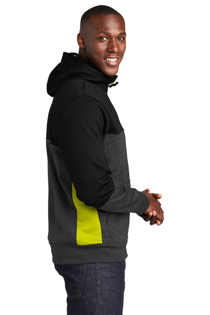 Blk/Gph/Citron Sport-Tek Tech Fleece Colorblock Full-Zip Hooded Jacket. ST245 plain