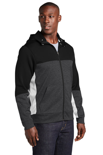 Blk/Gph/White Sport-Tek Tech Fleece Colorblock Full-Zip Hooded Jacket. ST245 plain