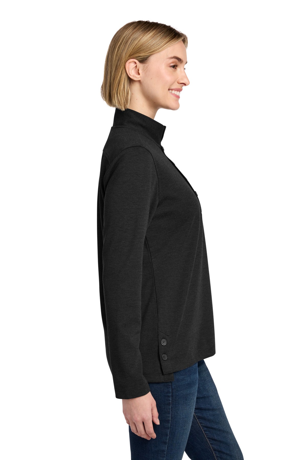 BlkHthr Brooks Brothers Women's Mid-Layer Stretch 1/2-Button BB18203 plain