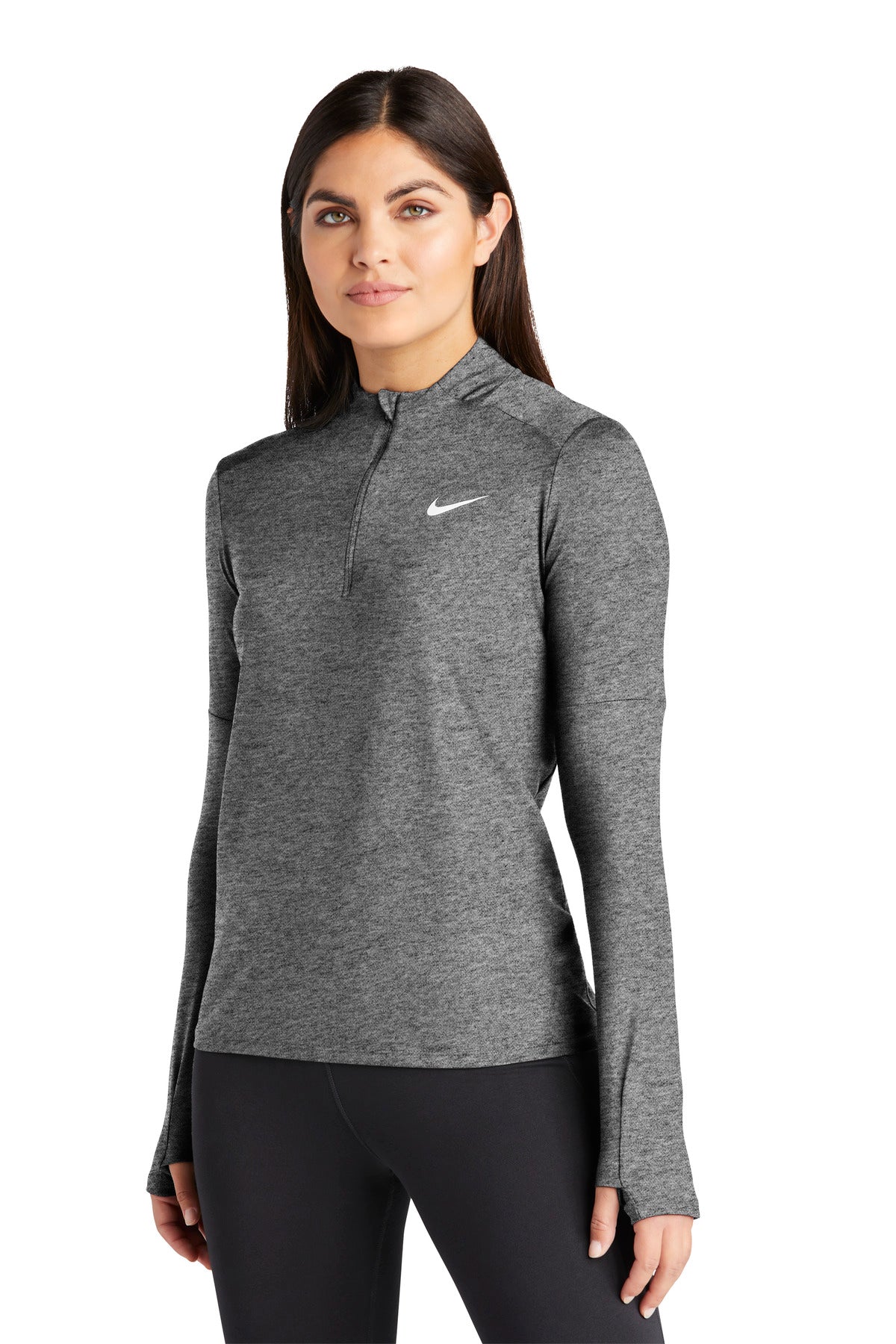 BlkHthr Nike Women's Dri-FIT Element 1/2-Zip Top NKDH4951 plain