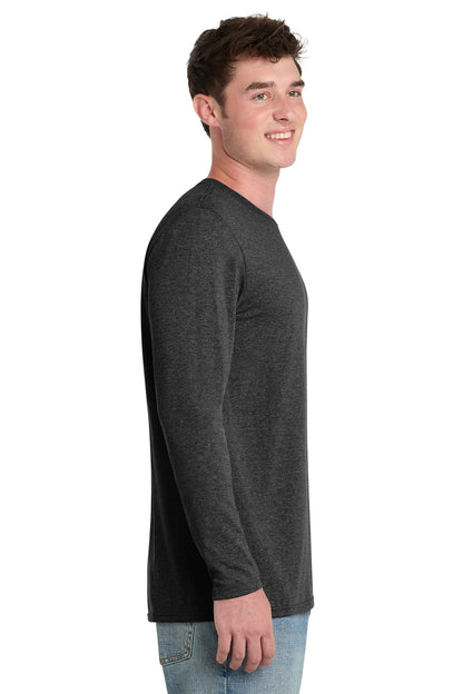 BlkHthr Port & Co Tri-Blend Long Sleeve Tee. PC330LS plain