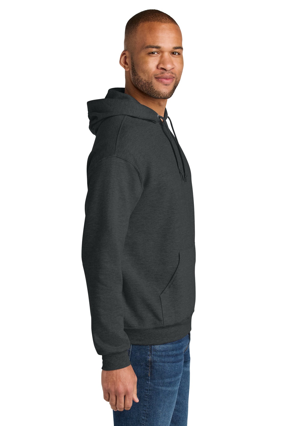 BlkInkHtr Jerzees Ultimate Unisex CVC Ring Spun Hooded Sweatshirt IC49M plain