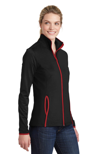 Blk/True Red Sport-Tek Women's Sport-Wick Stretch Contrast Full-Zip Jacket. LST853 plain