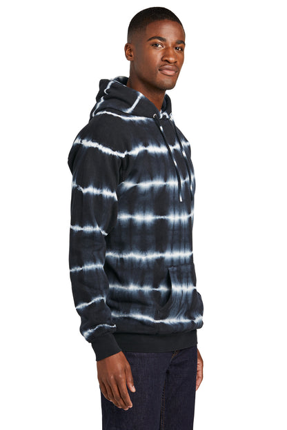 Blk/White Port & Co Allover Stripe Tie-Dye Fleece PC143 plain