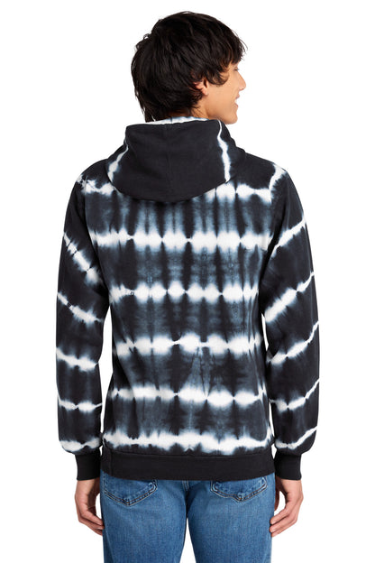 Blk/White Port & Co Allover Stripe Tie-Dye Fleece PC143