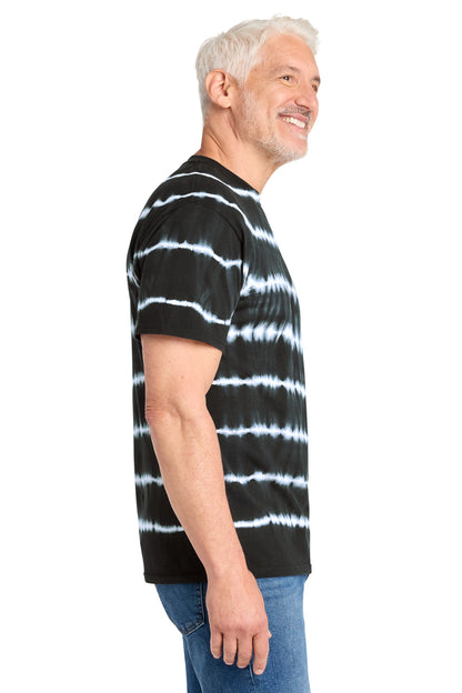 Blk/White Port & Co Allover Stripe Tie-Dye Tee PC142
