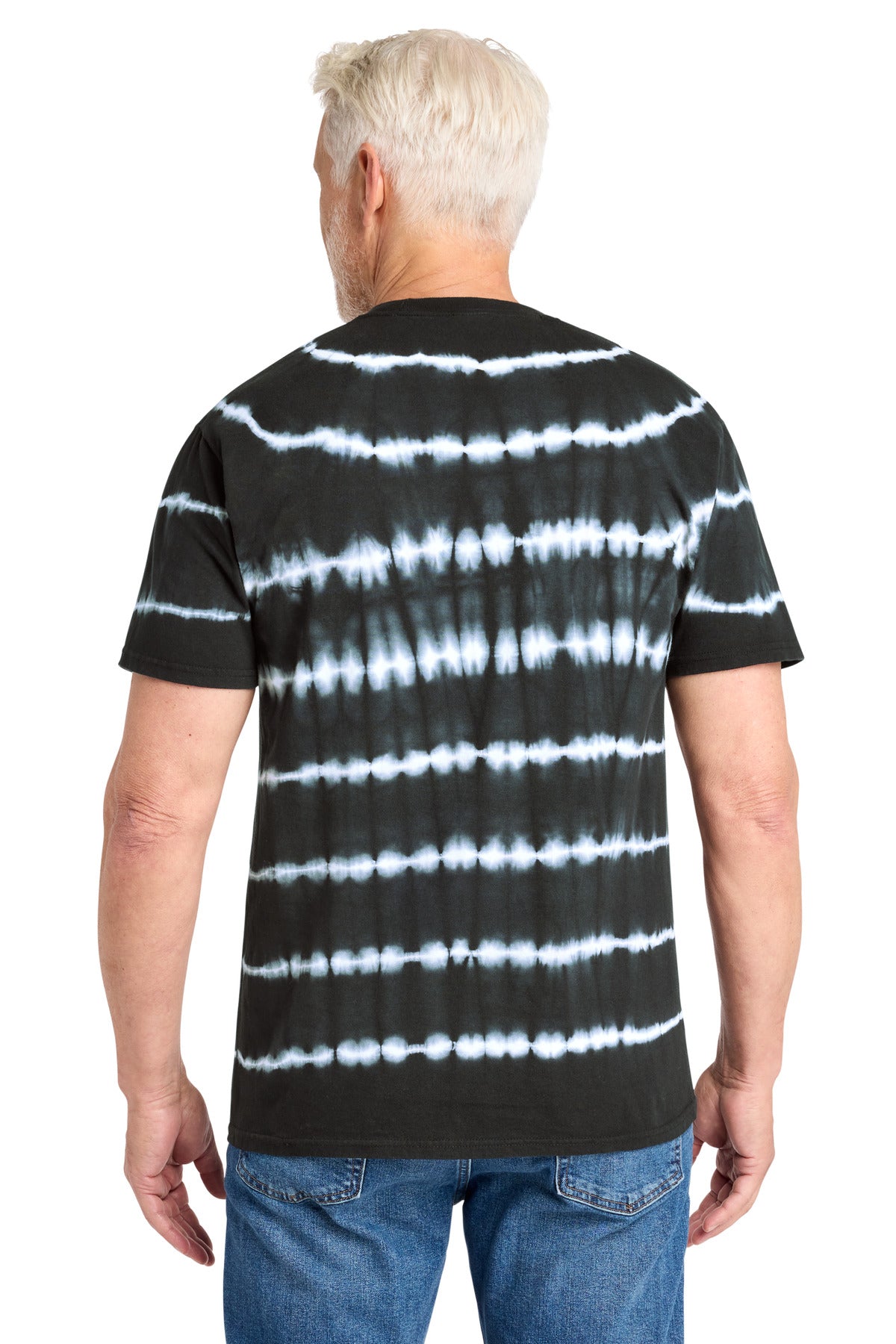 Blk/White Port & Co Allover Stripe Tie-Dye Tee PC142