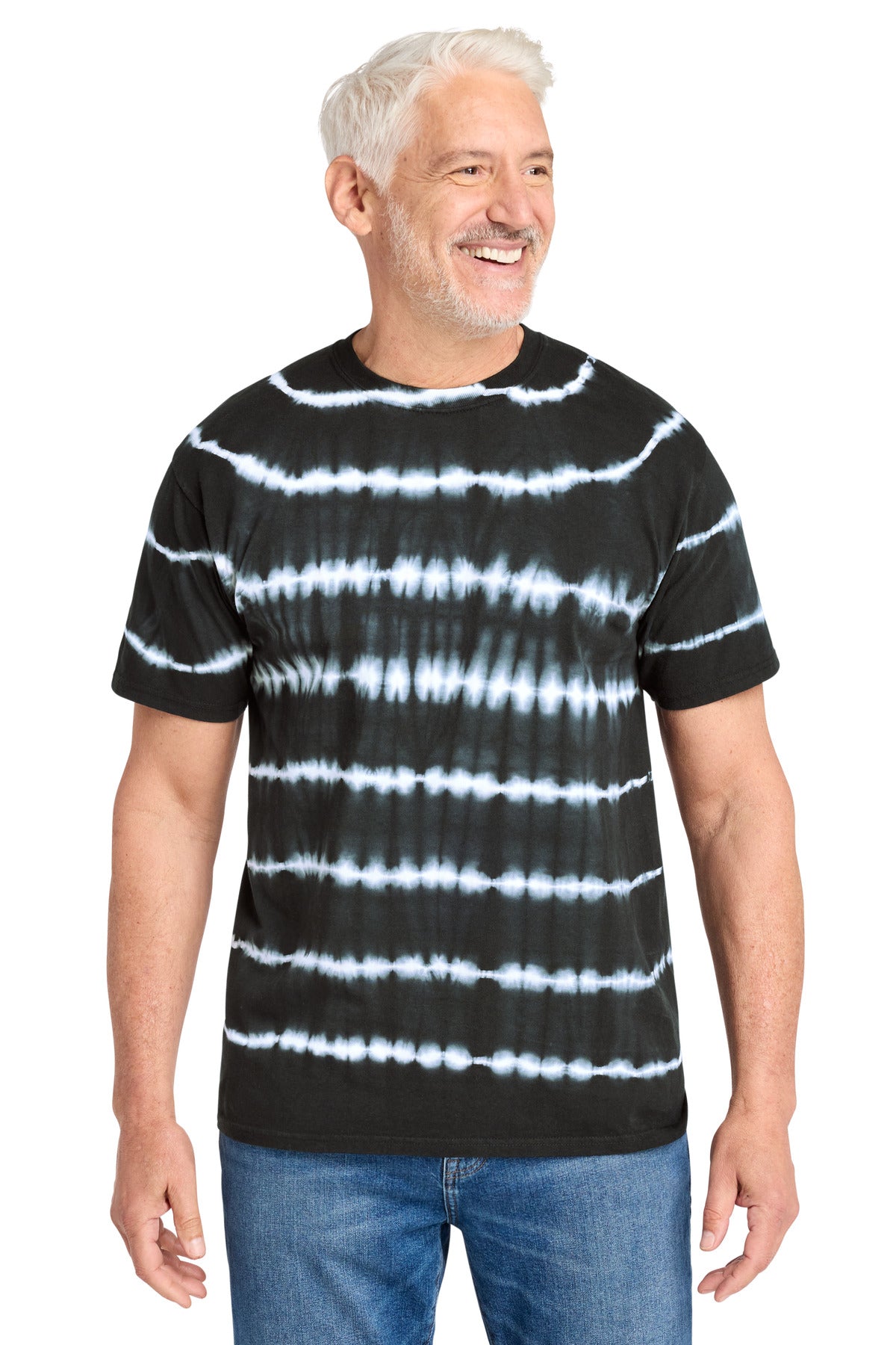 Blk/White Port & Co Allover Stripe Tie-Dye Tee PC142