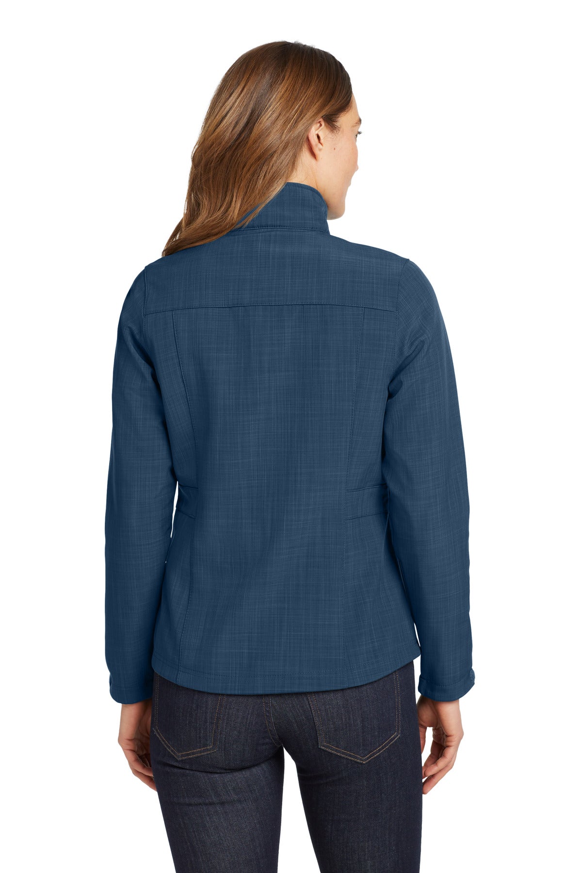 Blue Eddie Bauer Women's Shaded Crosshatch Soft Shell Jacket. EB533 plain