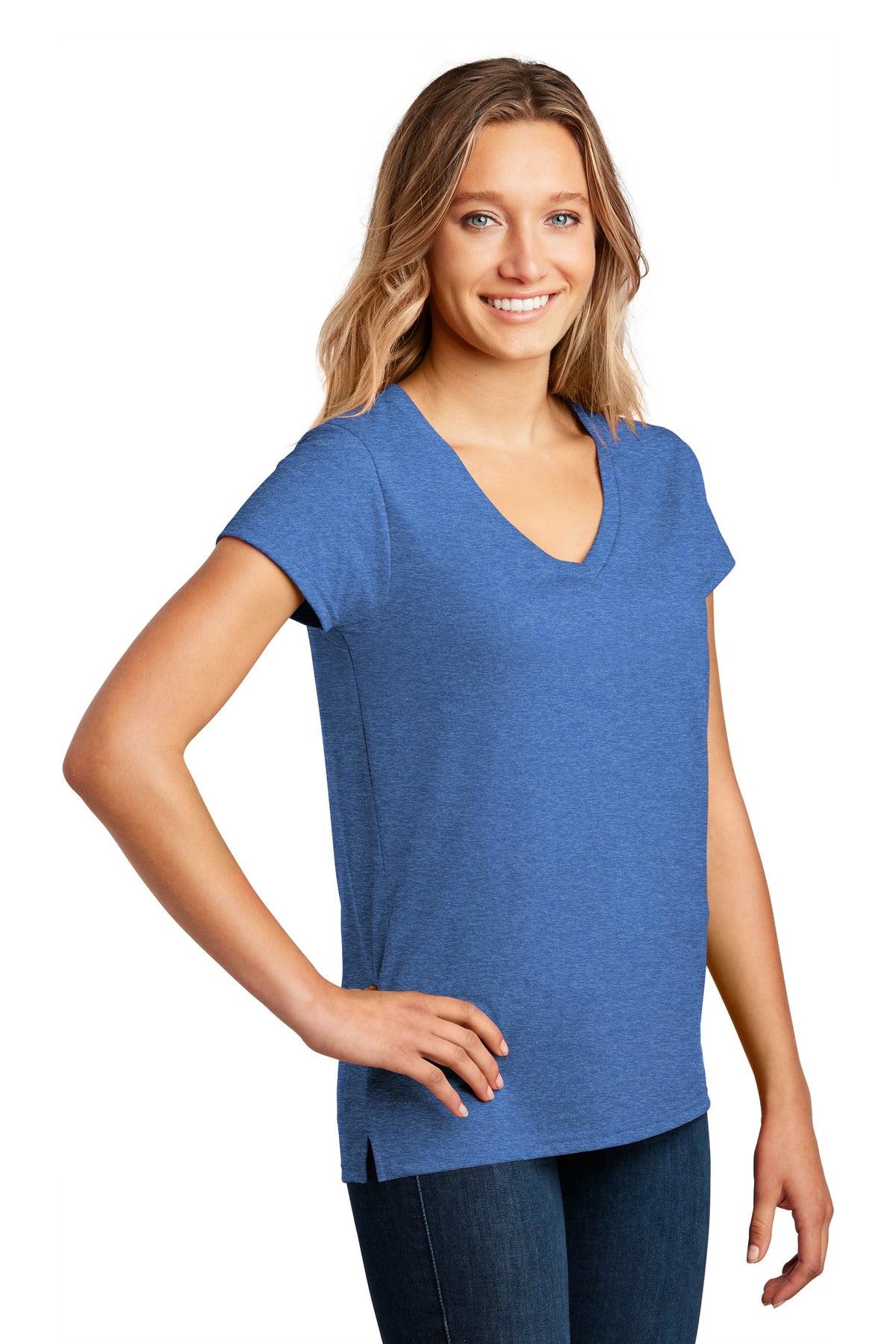 Blue Heather District Women's Re-Tee V-Neck DT8001 plain