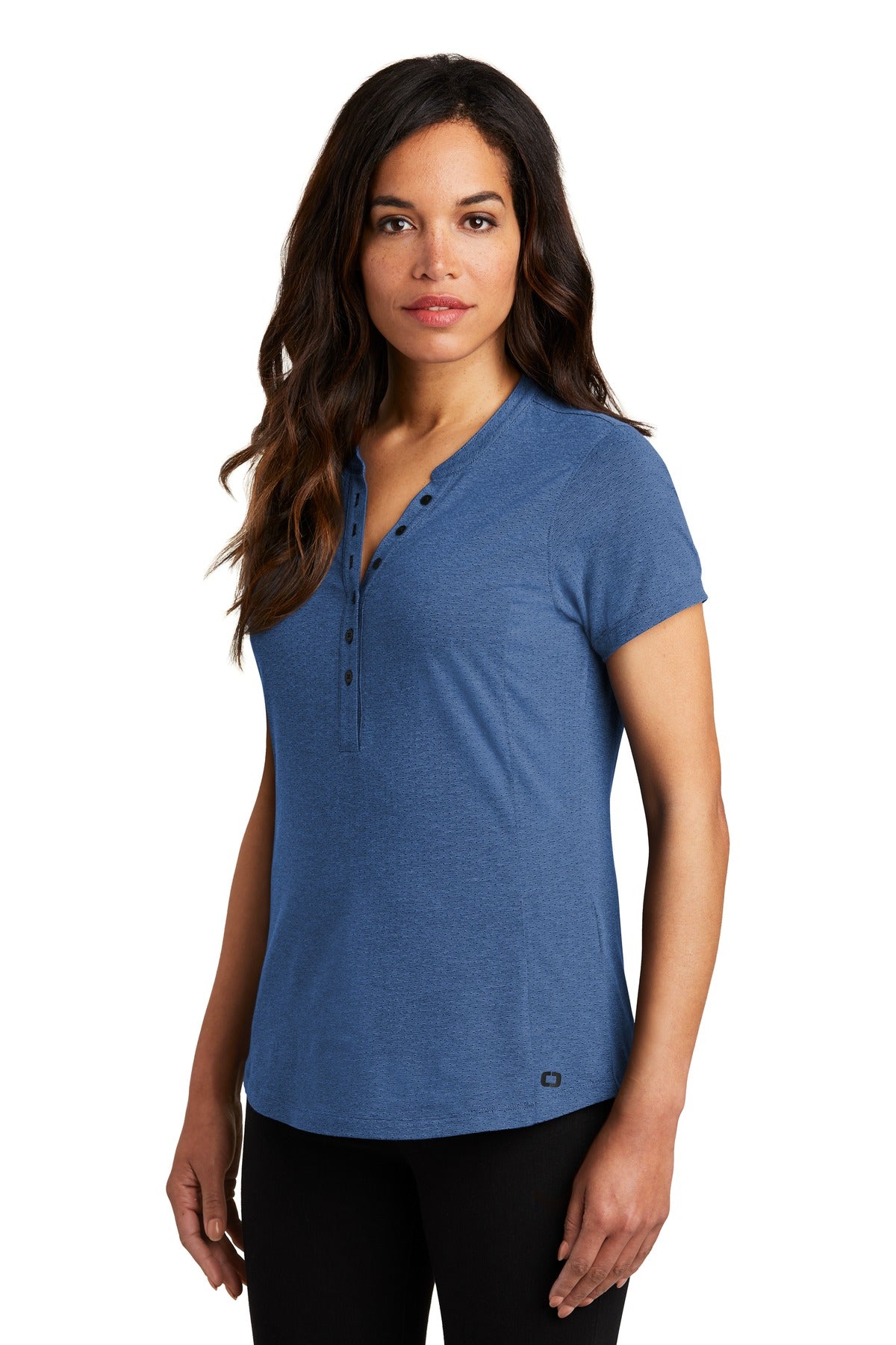 Blue Hthr OGIO Women's Tread Henley. LOG136 plain