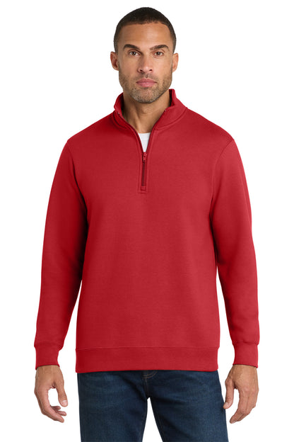 Bright Red Port & Co Fan Favorite Fleece 1/4-Zip Pullover Sweatshirt. PC850Q plain