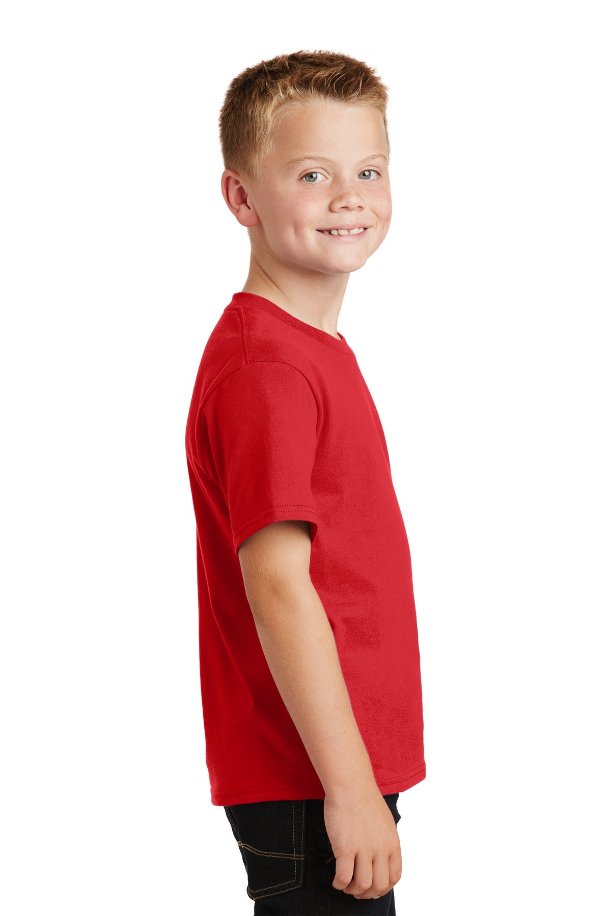 Bright Red Port & Co Youth Fan Favorite Tee. PC450Y plain