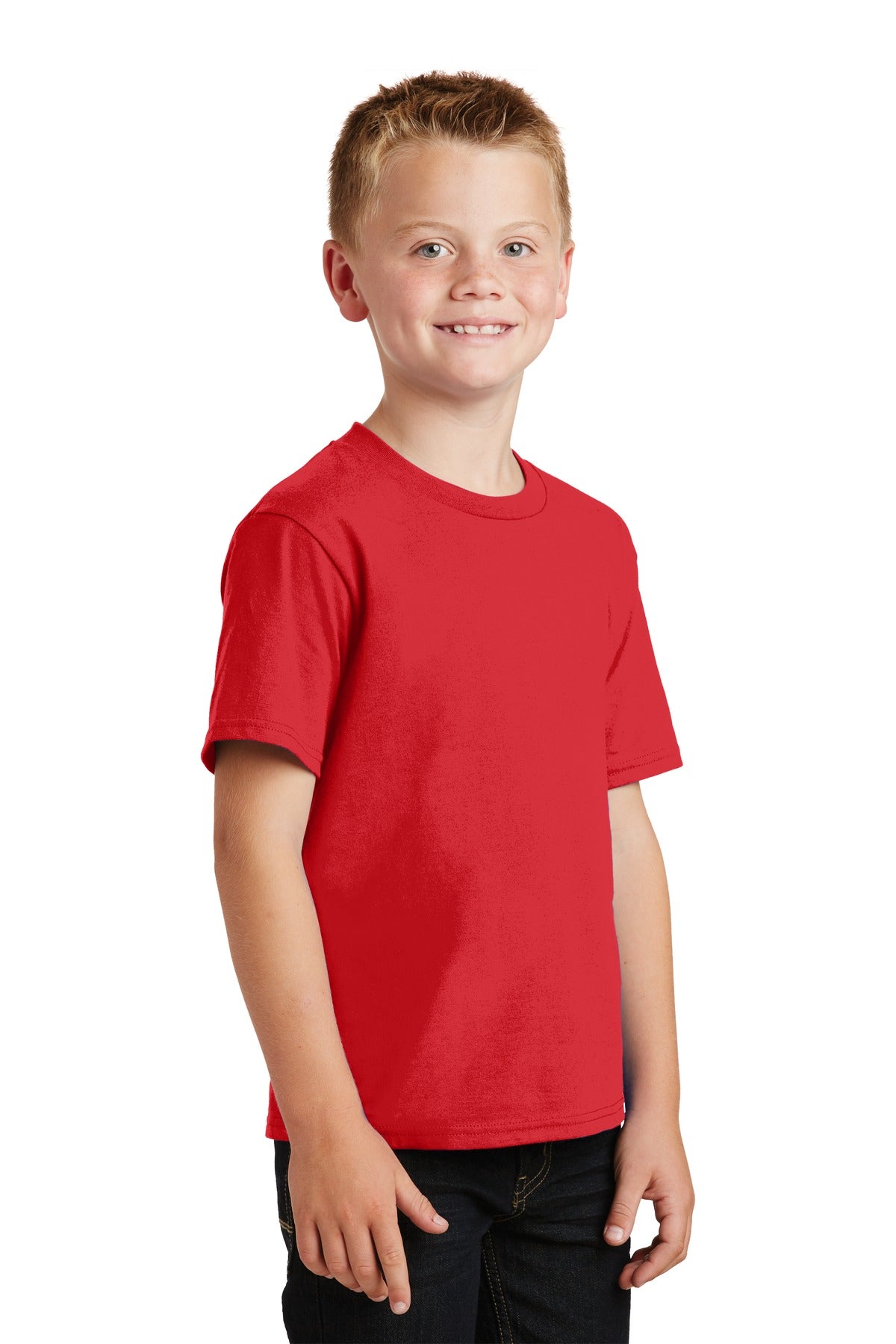 Bright Red Port & Co Youth Fan Favorite Tee. PC450Y plain