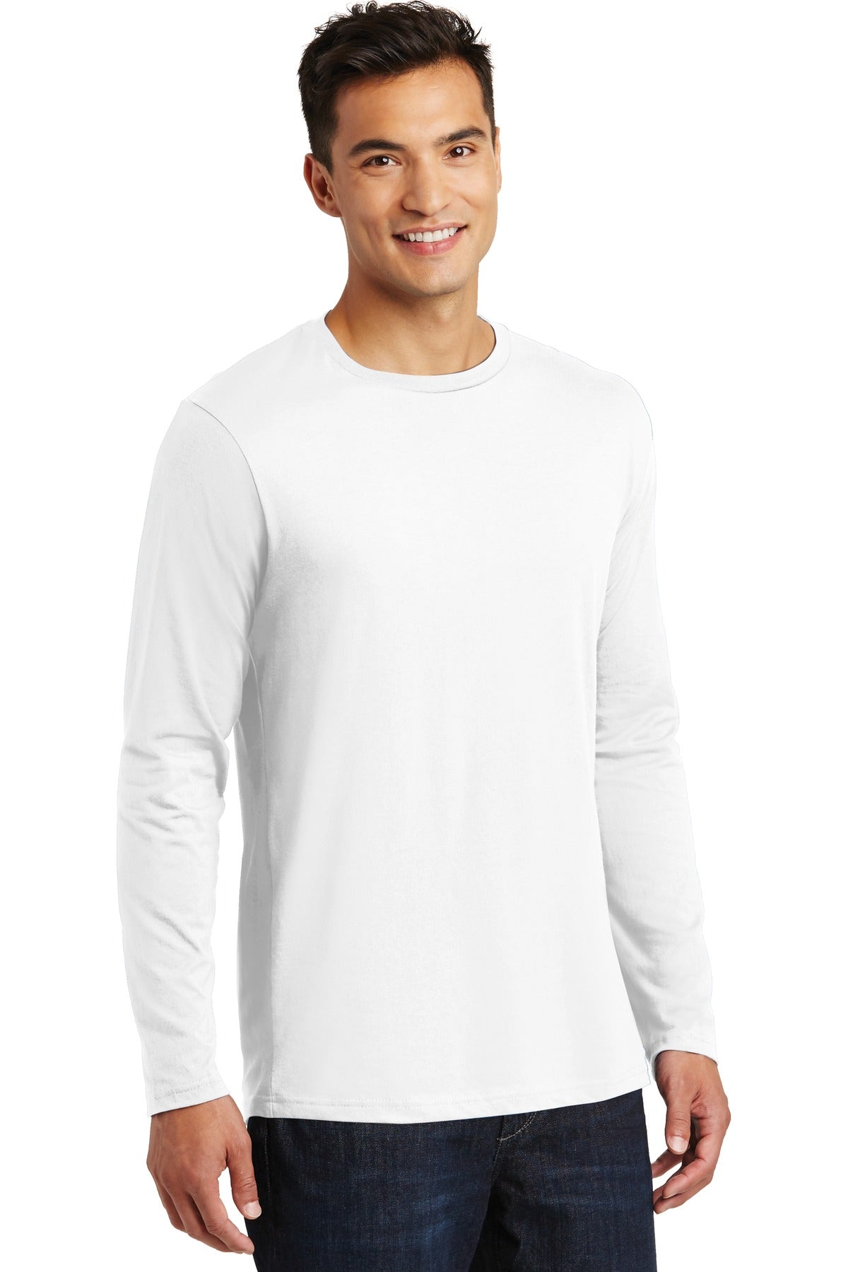 Bright White District Perfect Weight Long Sleeve Tee. DT105 plain