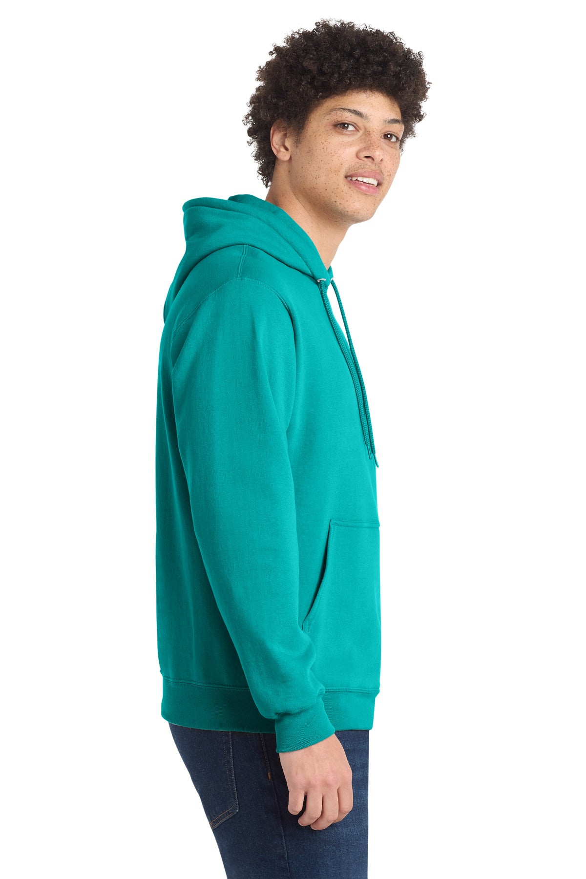 BrightAqua Port & Co Core Fleece Pullover Hooded Sweatshirt. PC78H