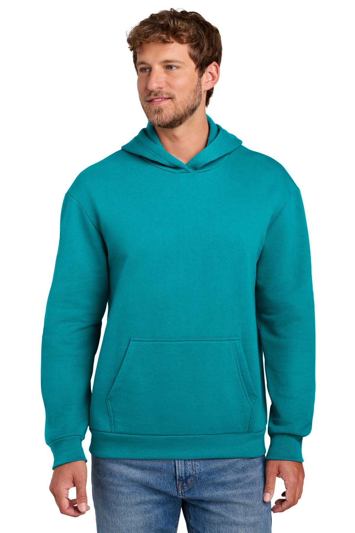 BrightAqua Port & Co Easy Fleece Pullover Hooded Sweatshirt PC68H
