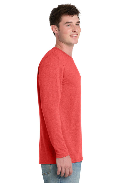 BrtRedHthr Port & Co Tri-Blend Long Sleeve Tee. PC330LS plain