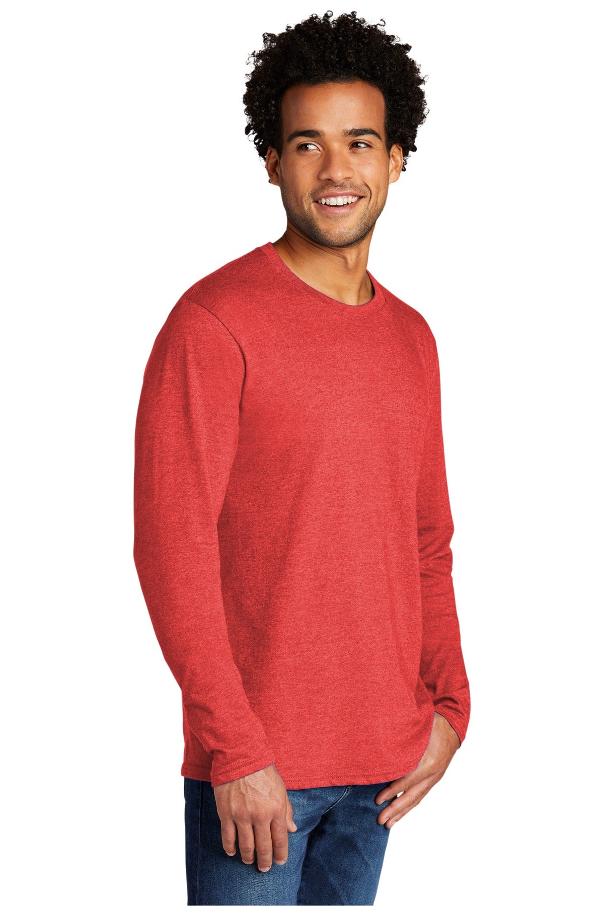 BrtRedHthr Port & Co Tri-Blend Long Sleeve Tee. PC330LS plain