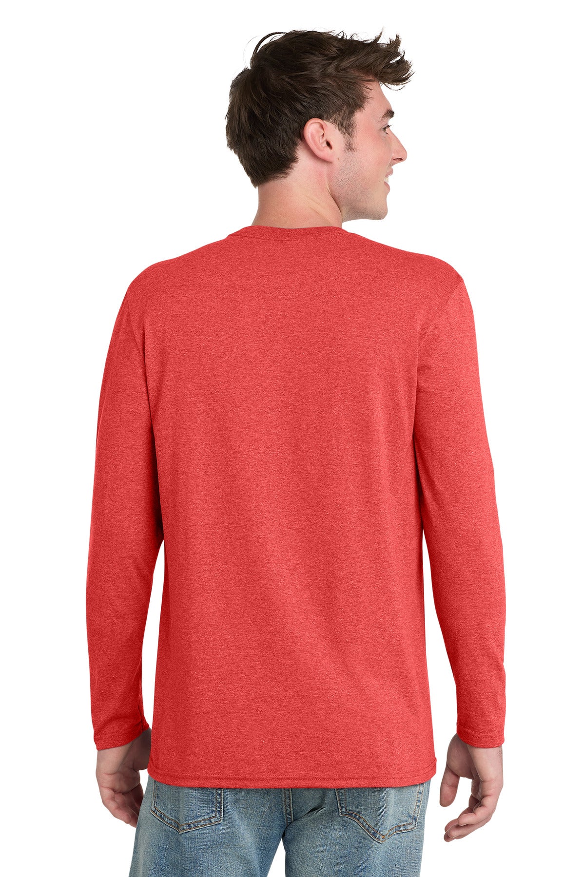 BrtRedHthr Port & Co Tri-Blend Long Sleeve Tee. PC330LS plain