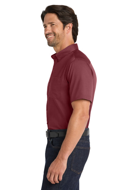 Burgundy Port Authority Short Sleeve SuperPro React Twill Shirt. W809 plain