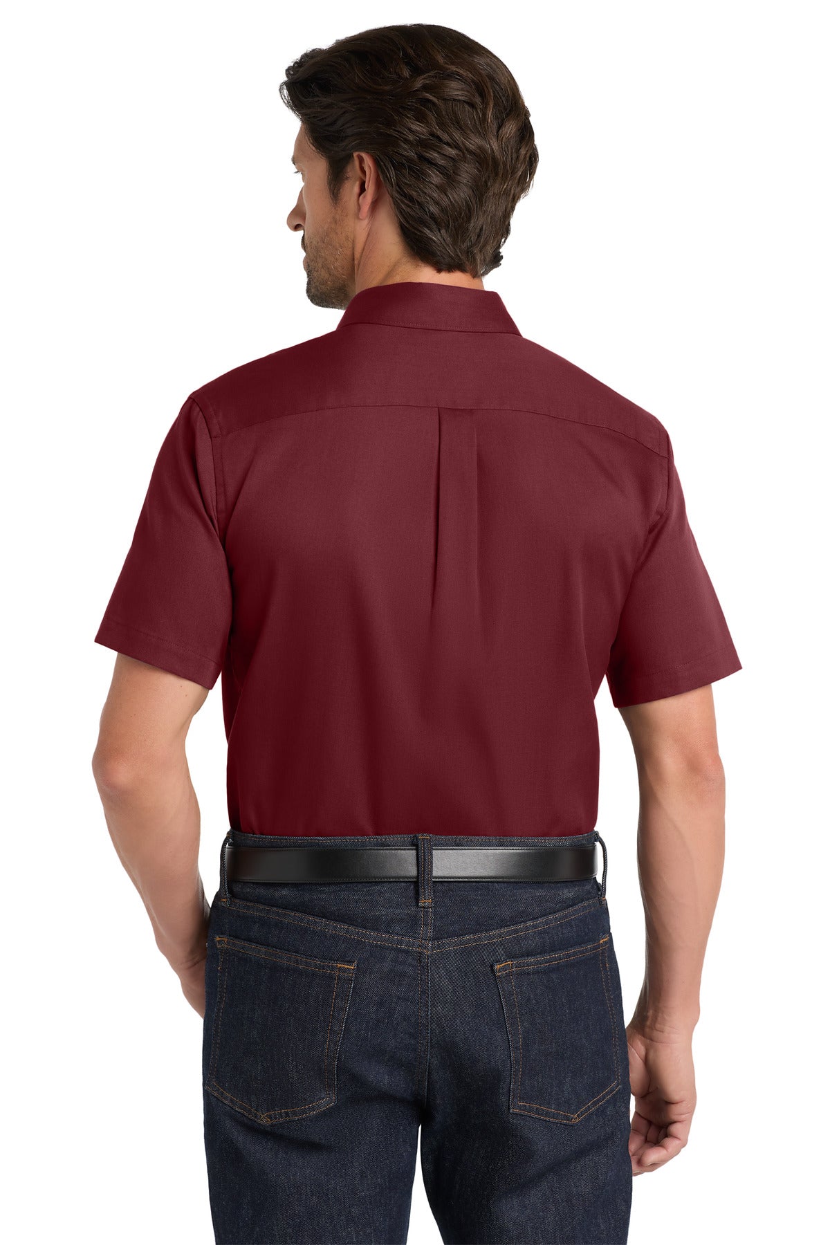 Burgundy Port Authority Short Sleeve SuperPro React Twill Shirt. W809 plain
