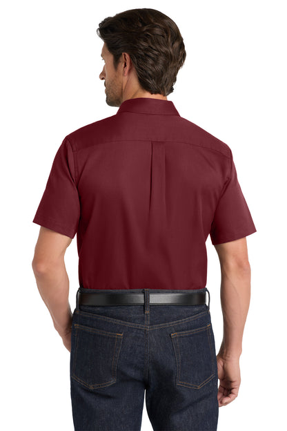 Burgundy Port Authority Short Sleeve SuperPro React Twill Shirt. W809 plain